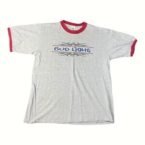 Vintage Delta Pro Weight Men’s Bud Light Large Grey Ringer T-shirt